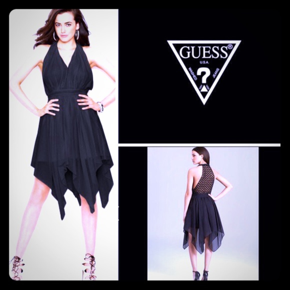 Guess Black Handkerchief Hem Halter Cocktail Dress